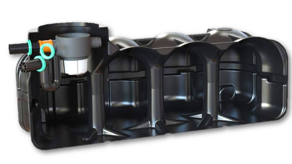 PE Kunststoff Flachzisterne 5000l inkl. Deckel 1,5t Korbfilter 1,5t befahrbar