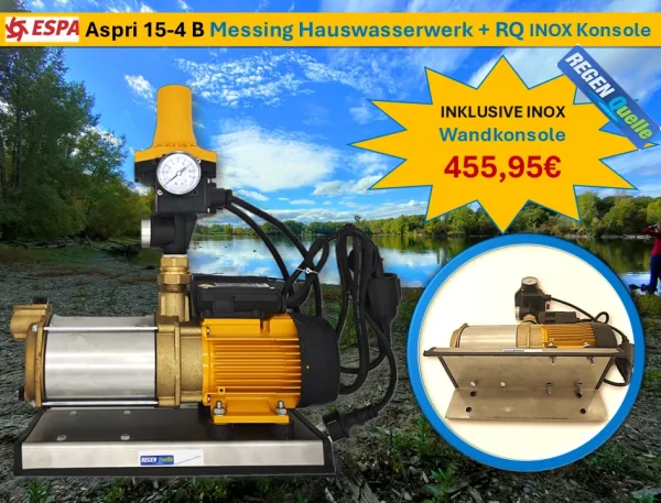 ESPA Aspri Messing 15-4 B Hauswasserwerk Klassik mit RQ15 Wandkonsole und KIT 02 Druckschalter