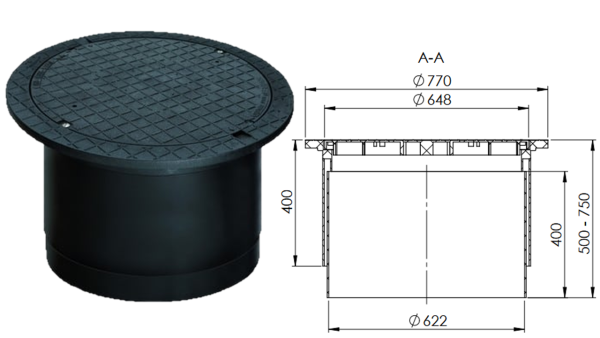 Nautilus Telekopdomschacht 50-75cm befahrbar bis 3,5t schwarz